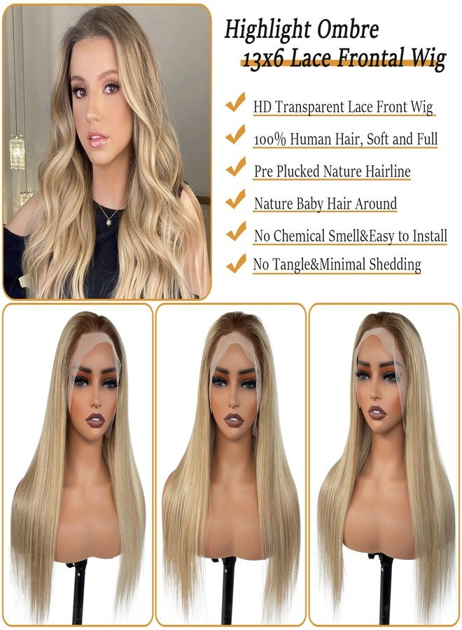 Smavida Highlight Wear and Go Glueless Wig Human Hair Blonde Lace Front Wigs Human Hair for White Women 13x6 HD Transparent Lace Front Wigs Golden Brown to Blonde Balayage 9A Brazilian Human Hair Wig - Image 5